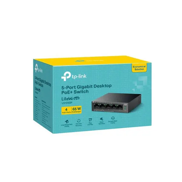 TP Link TP Link LiteWave 5-Port Gigabit Desktop Switch with 4-Port PoE+ LS105GP