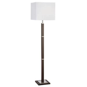 1 Light Rectangle Floor Lamp Satin Silver, Brown Wood, E27