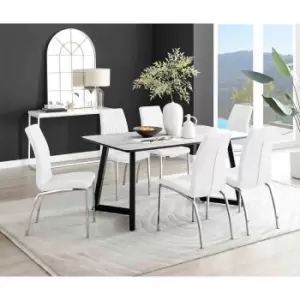 Furniture Box Carson White Marble Effect Dining Table and 6 White Isco Chairs