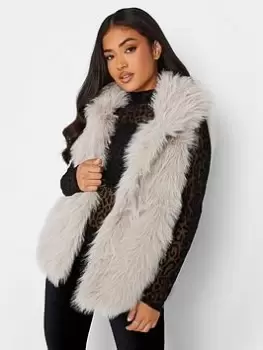 PixieGirl Petite Long Faux Fur Gilet, Natural, Size 18, Women