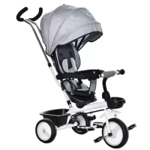 Homcom 6 In 1 Baby Tricycle W/ Reversible Seat Adjustable Canopy Handle Grey