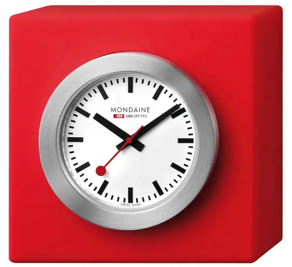 Mondaine Square Desk Clock Magnet Red 5cm - White MD-082