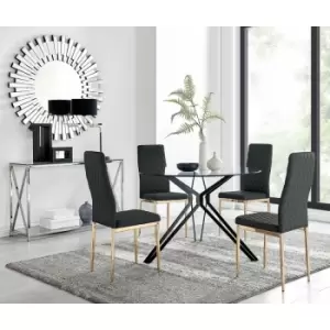 Cascina Dining Table and 4 Black Gold Leg Milan Chairs - Black