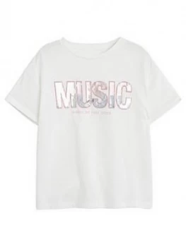 Mango Girls Music Sequin Slogan T-Shirt - White, Size Age: 7 Years, Women