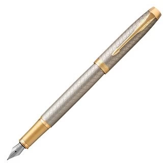 Parker IM Premium Warm Silver Gold Trim Fountain Pen MEDIUM - Medium Nib