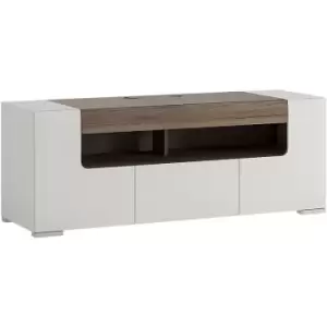 Furniture To Go - Toronto 140cm wide TV Cabinet In White and Oak - White High Gloss with San Remo Oak inset
