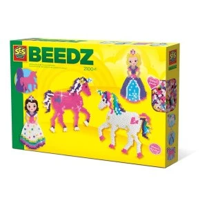 SES Creative - Childrens Beedz Unicorns and Princesses Glitter Iron-on Beads 5-12 Years (Multi-colour)