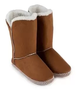 TOTES SUEDETTE BOOT SLIPPERS - Chestnut, Size 3-4, Women