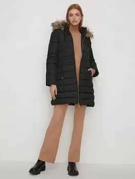 Oasis Extra Warm Midi Padded Coat - Black, Size 10, Women