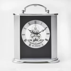 WM WIDDOP Brushed Silver & Black Aluminium Carriage Clock