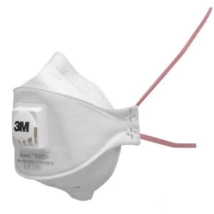 3M Aura 9332 Flat fold Valved Particulate Respirators FFP3 Classification White Pack of 5