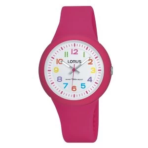 Lorus RRX49EX9 Kids Pink Soft Silicone Strap Watch with Colourful Arabic Numerals