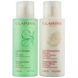 Clarins Cleansers and Toners Cleansing Milk With Gentian 400ml and Toning Lotion 400ml Combination/Oily Skin