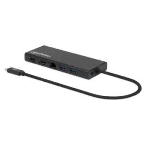 Manhattan USB-C Dock/Hub Ports (x6): Ethernet HDMI (x2) USB-A (x2) and USB-C With Power Delivery to USB-C Port (60W) All Ports can be used at the same