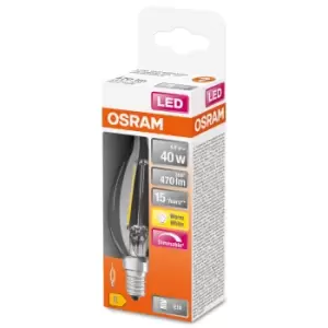 Osram 40W Filament Clear Dimmable E14 Bent Tip Candle LED Bulb - Warm White