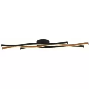 Searchlight Bloom Swirl LED Flush Ceiling Light, Black With Wood Effect