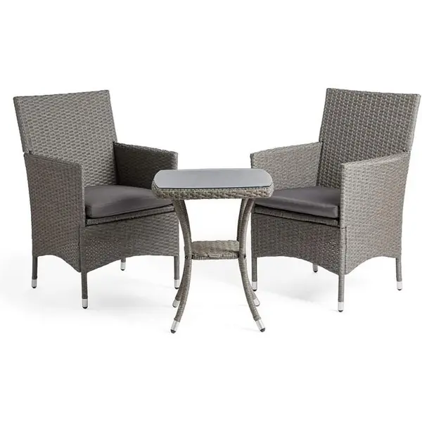 VonHaus Rattan Bistro Set Patio Table and Chairs - Grey One Size