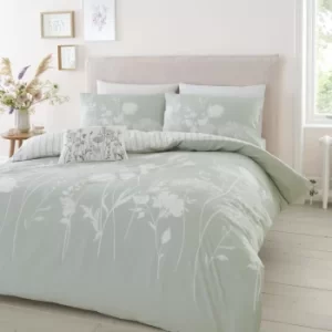Catherine Lansfield Meadowsweet Floral Green Reversible Duvet Cover and Pillowcase Set Green/White