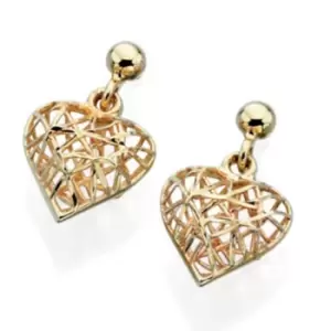 9Ct Yellow Gold Caged Heart Stud Earrings