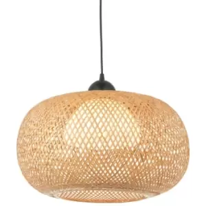 Endon Bali Single Pendant Ceiling Lamp, Natural Bamboo, White, Matt Black