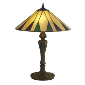 2 Light Tiffany Table Lamp Antique Bronze, Black, Yellow, Multi, E27