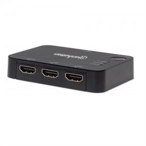 Manhattan 4K 3-Port HDMI Switch 4K@30Hz USB Powered Remote Control Boxed Black (Euro 2-pin plug)