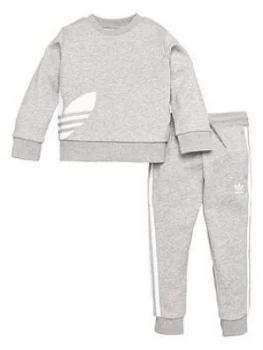 Boys, adidas Originals Youth Bg Trefoil Crew and Jogger - Grey, Size 6-7 Years