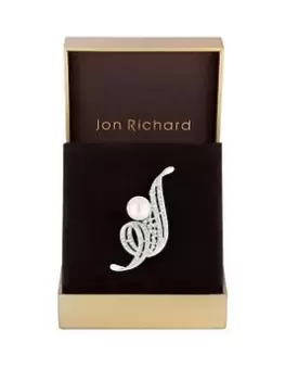 Jon Richard Silver Plated Pearl And Crystal Swirl Brooch - Gift Boxed