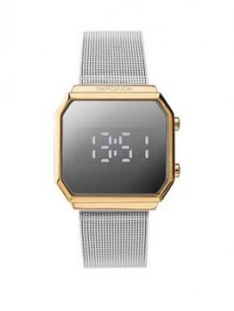 Sekonda Sekonda Silver And Gold Detail Digital Dial Stainless Steel Mesh Strap Watch