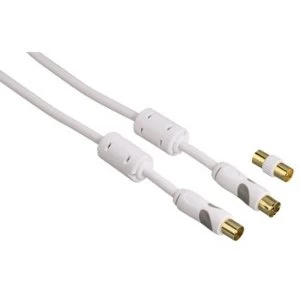 Thomson Antenna cable coax plug - coax socket, ferrite, 2.0 m, 95 dB - White