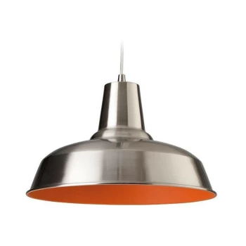 Firstlight - Smart - 1 Light Dome Ceiling Pendant Brushed Steel, Orange Inside, E27