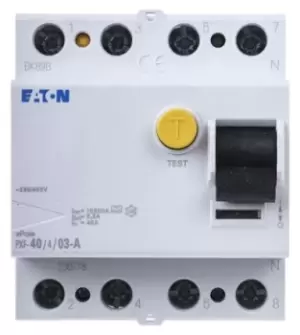 Eaton 3+N, 40A RCD Switch, Trip Sensitivity 300mA, Type A, DIN Rail