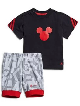 Adidas Younger Boys Mickey Mouse Short & Tee Set, Black/Red/Grey, Size 2-3 Years