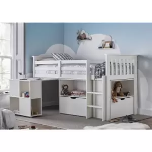 Milo Sleep Station Desk Storage Kids Bed White With Spring Mattress