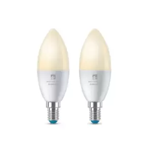 4lite WiZ Connected Candle Dimmable Warm White WiFi LED Smart Bulb - E14, Pack of 2