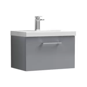 Arno Gloss Cloud Grey 600mm Wall Hung Single Drawer Vanity Unit with 40mm Profile Basin - ARN1322A - Cloud Grey - Nuie