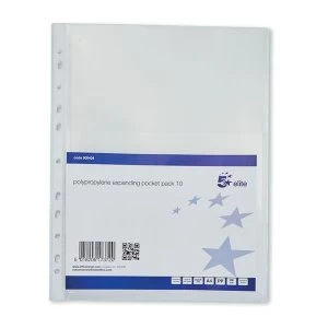 5 Star Elite A4 Expanding Punched Pocket Polypropylene Top Opening Flap 200 Micron Clear Pack of 10