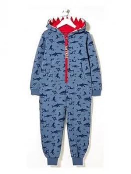 FatFace Boys Shark Print Sweat All In One - Navy, Size 5-6 Years