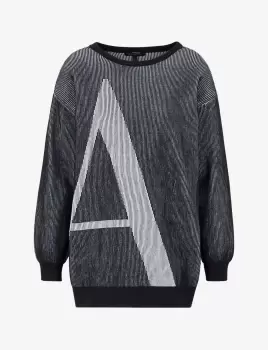 Armani Exchange Knitted Cotton Longline Oversized Sweater In Black - Size S
