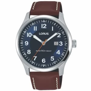 Lorus RH943HX9 Mens Classic Brown Leather Strap Watch with Contrast White Stitching