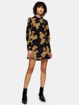 Topshop Oriental Bloom Mini Dress - Black, Size 6, Women
