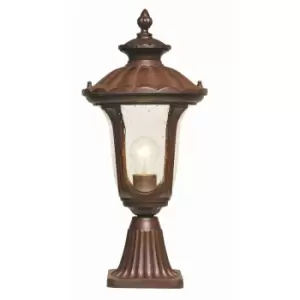 Chicago 1 Light Small Outdoor Pedestal Lantern Rusty Bronze IP44, E27