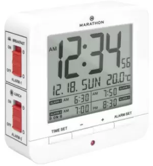 Marathon Clock Digital Medication Reminder Alarm 4 Alarms White