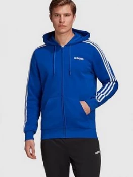 adidas Essential 3 Stripe Full Zip Hoodie - Blue, Size 2XL, Men