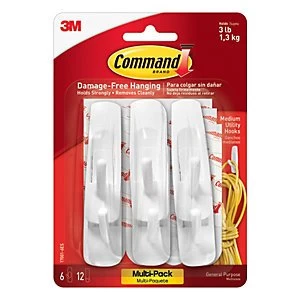 Command Medium Utility Hook White Pack of 6