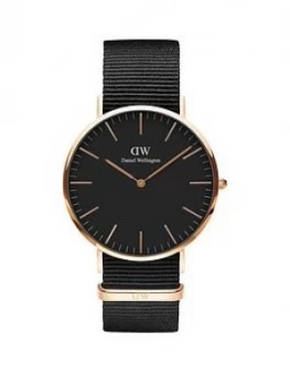 Daniel Wellington Cornwall Black And Rose Gold Detail 40Mm Dial Black Nato Strap Watch