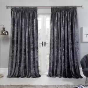 Sienna Crushed Velvet Pair Of Pencil Pleat Curtains Charcoal - 90" X 90"