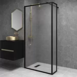 Black 1000mm Fluted Glass Wet Room Shower Screen with Wall Support Bar & Return Panel - Volan