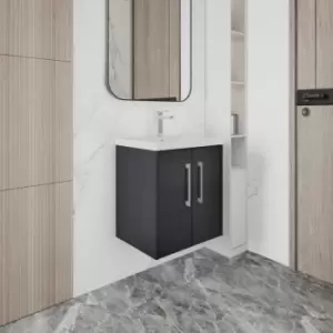 Hudson Reed Juno Wall Hung 2-Door Vanity Unit with Basin 3 500mm Wide - Graphite Grey