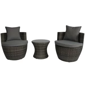 Charles Bentley 3 Piece Rattan Stacking Outdoor Furniture Set - Grey Rattan with Grey Cushions